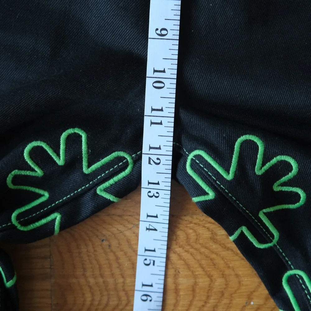 Lost SHDWS Green Outline Denim Jeans Mens Black Floral Streetwear 36 Straight